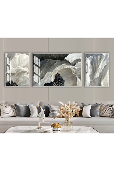 HARIKABIREV|BLACK AND WHITE FLOWER DETAIL COMBINATION 01 |FRAMED TEMPERED GLASS TABLE 3 HORIZONTAL