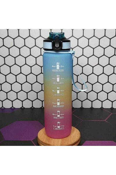 Micostore Motivational Water Bottle, 1l, Built-in Straw and Automatic Opening, Reusable, Portable