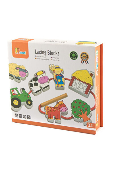 Viga Toys Ξύλινες χάντρες από σπάγκο, Αγρόκτημα,