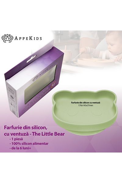APPEKIDS Farfurie Din Silicon Cu Ventuza, , The Little Bear - Raw Green