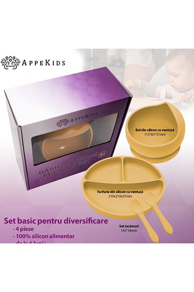 APPEKIDS Set Diversificare, 4 Piese , 100% Silicon, Basic - Honey