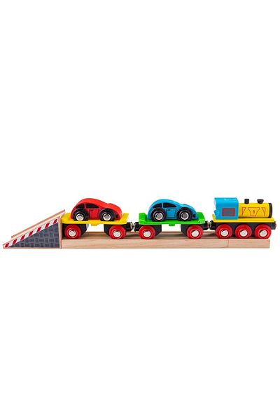 BIGJIGS Toys Trenulet Cu Platforma Auto