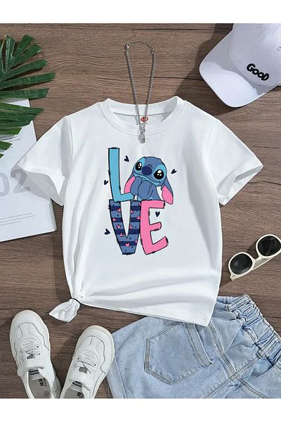Eysaah Tricou premium cu imprimeu Love pentru fete cu guler de bicicletă