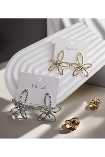 a rose jewelry Trendy Işıltılı Çiçek Küpe