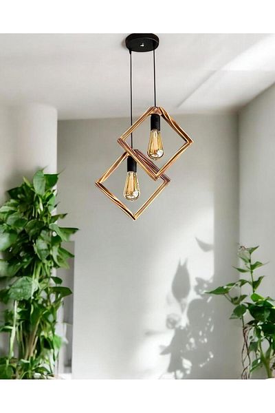 ONUR AVİZE Decorative Handmade Rustic and Modern Style Wooden Pendant Lamp 2-Piece Chandelier
