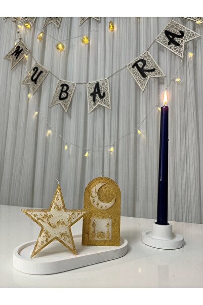 Verda Desing Ramazan İslam Figürlü Yıldız, Ay ve Camii Altın Boyalı El Yapımı...