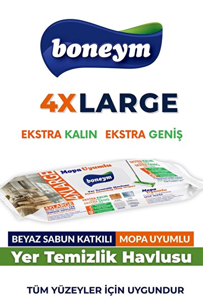 BONEYM Mopa Uyumlu Yer Temizlik Havlusu 4XL Beyaz Sabun Kokulu Sirke ve Karbo...