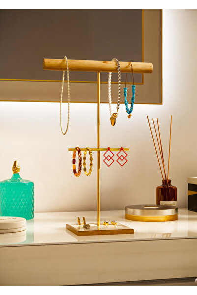 mazory decor Gold Altın Ahşap Takı Standı, Takılık, Küpelik, Bileklik, Kolye ...