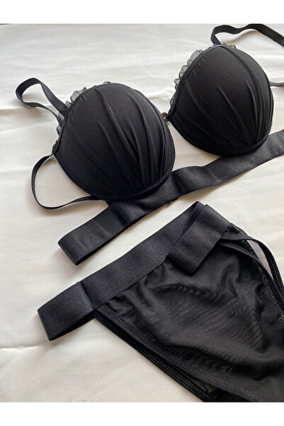 Rapidsy طقم حمالة صدر ولباس داخلي مدعوم من الدانتيل منتصف الليل