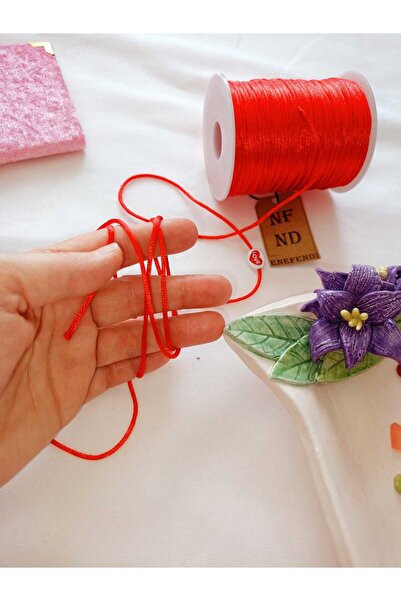 ENEFENDİ 4 Metre Floş String Rattlesnake Tail Thickness 2mm Red Bracelet Jewelry Gift String and 10 Love Beads