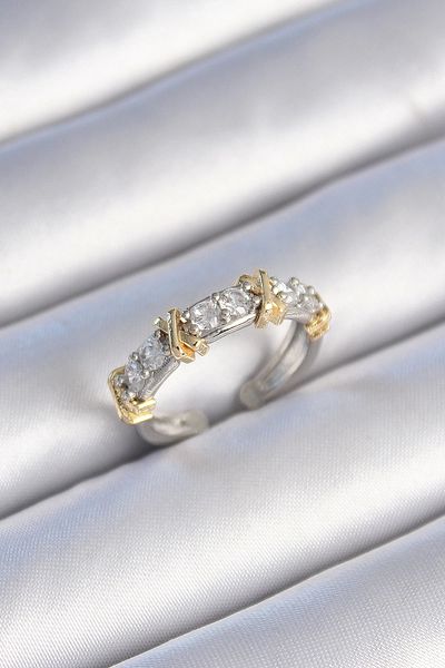 ZL Shoping Brass Silver Color Zircon Stone Xoxo Model Adjustable Ring