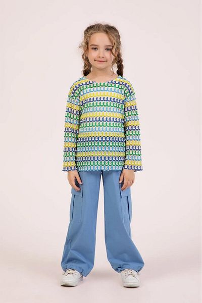 Magu Girl's 3 Piece Set – Patterned Sweatshirt, Cargo Pants and Basic Undershirt