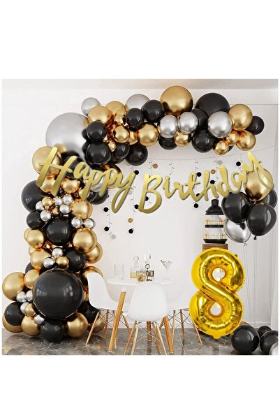 Partile 50 Party Balloons Metallic Gold - Pastel Black - Metallic Silver