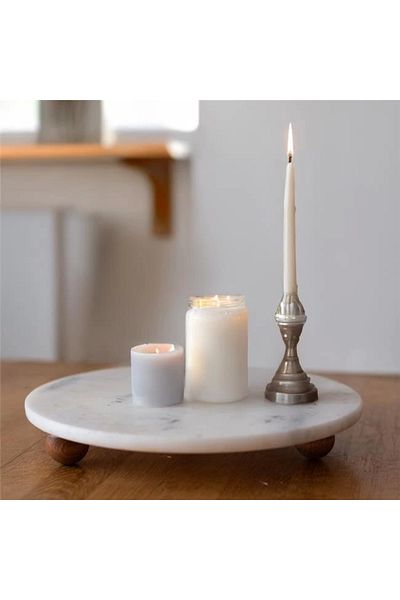 Akayev Marble White 28 cm Wooden Bead Footed Presentation Stand - Coffee and Dessert Presentation - Oil Stand