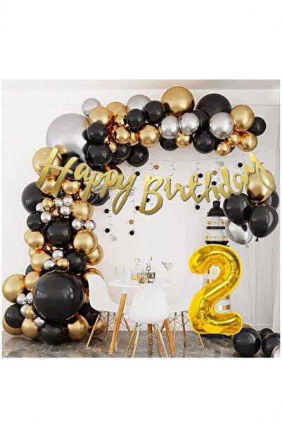Partile 50 Party Balloons Metallic Gold - Pastel Black - Metallic Silver