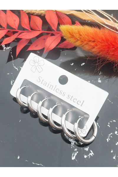 Siya Silver Tarnish Stainless Steel Silver Color 3 Pairs Hoop Earrings Set