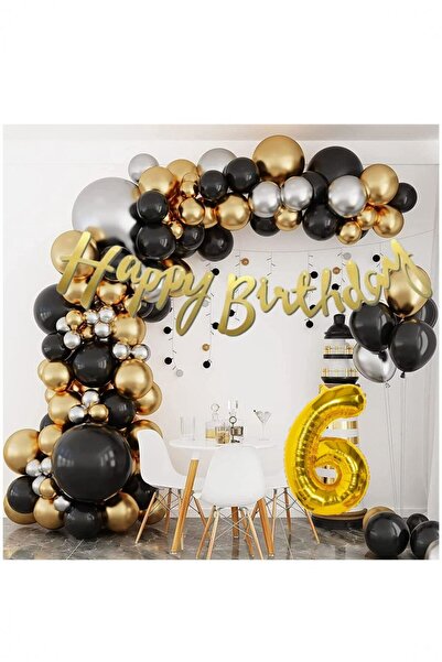 Partile 50 Party Balloons Metallic Gold - Pastel Black - Metallic Silver