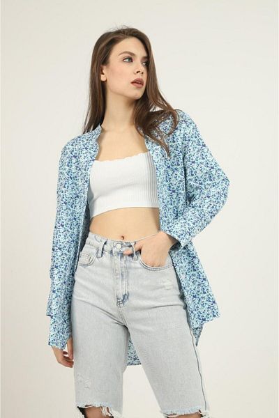 modaserdem Blue V-Neck and Patterned Shirt