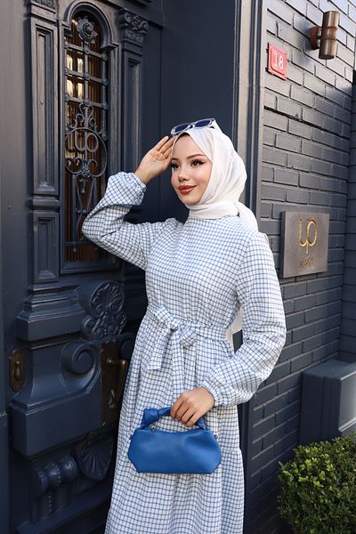 modessia ΓΥΝΑΙΚΕΙΟ Μπλε Μακρύ Φόρεμα Hijab με Ζώνη 0400