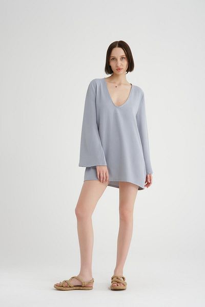 Store 100% Cotton V-Neck Long Sleeve Mini Dress