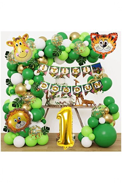 Partile 1 Yaş Safari Temalı Folyo Lüks Zincir Balon Seti
