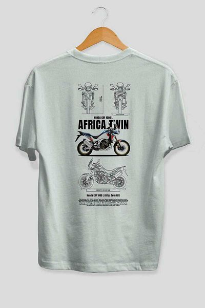 Ankhises Honda CRF 1000 L Africa Twin ținută cu imprimeu în spate Tricou supradimensionat gri cu decolteu