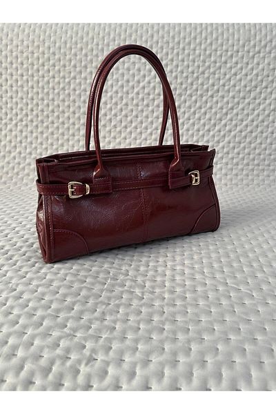 RumyaCollection Women's Buckle Double Handle Crossbody Bag Claret Red