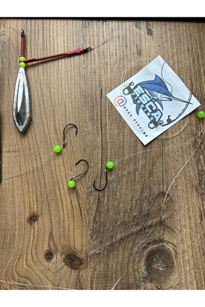 esca fishing 75 Gram Aparatlı Kanatlı Surf Kurşun Saçaklı 3 İğneli Chinu Model 0.45 FC Misina Hazır Takım