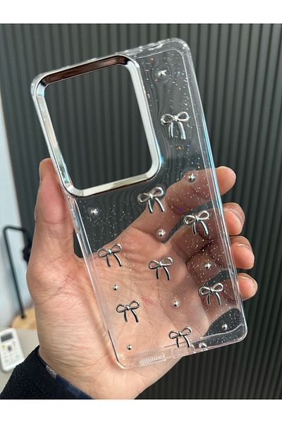 m.tk moveteck حافظة شفافة متوافقة مع هاتف Xiaomi Redmi Note 13 Pro 4G مع عقدة على شكل فيونكة فضية اللون ومضادة للصدمات