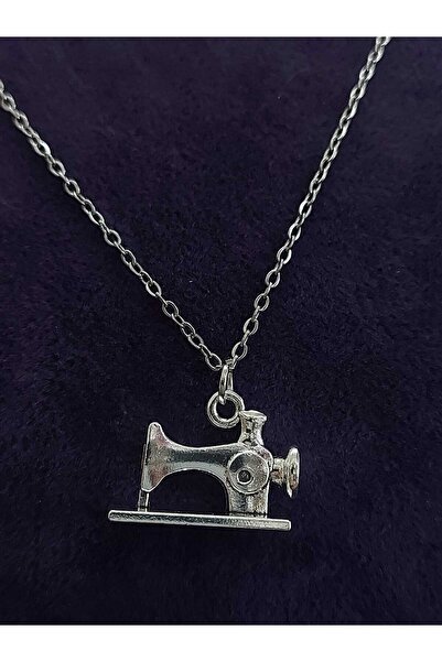 sarıyer silver Dikiş Makinesi Minimal Model Çelik Kolye Moda Ve Terzilik Temalı Günlük Kullanım Çelik Kolye