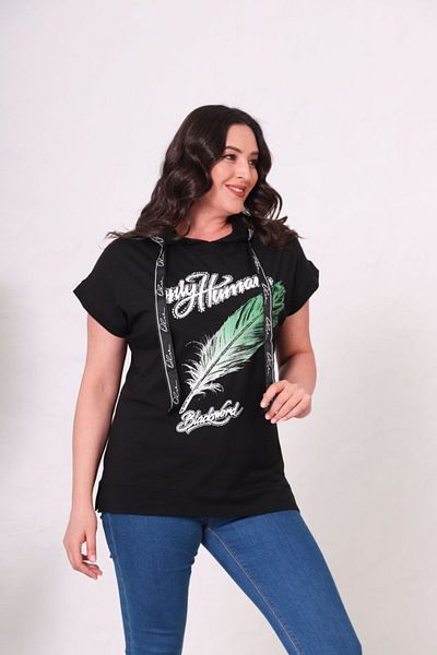 Mezure Hooded T-Shirt Combed Cotton Print Stone Decorated