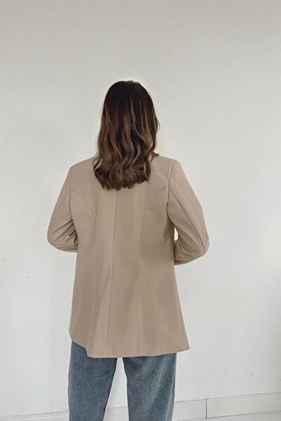 Asil Acar Home Μπεζ δερμάτινο μπουφάν με κουμπιά