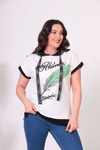 Mezure Hooded T-Shirt Combed Cotton Print Stone Decorated