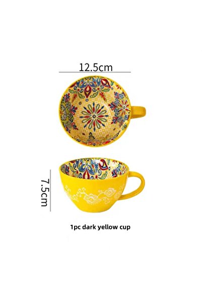 Choice كوب شاي الصباح البوهيمي باللون الأصفر الداكن سعة 601-700 مل، كوب قهوة سيراميك سعة 13.5 أونصة لمجموعة العائلة