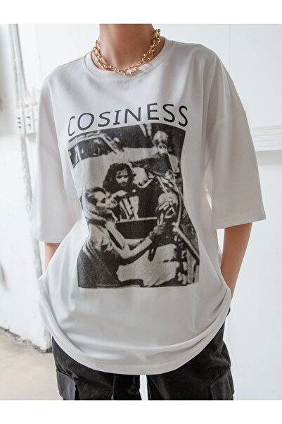 NoVibe Cosiness Printed Gray Oversize T-shirt