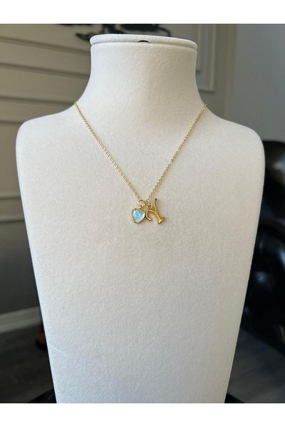 Store Y Letter Necklace with Heart Charm - Chain Design