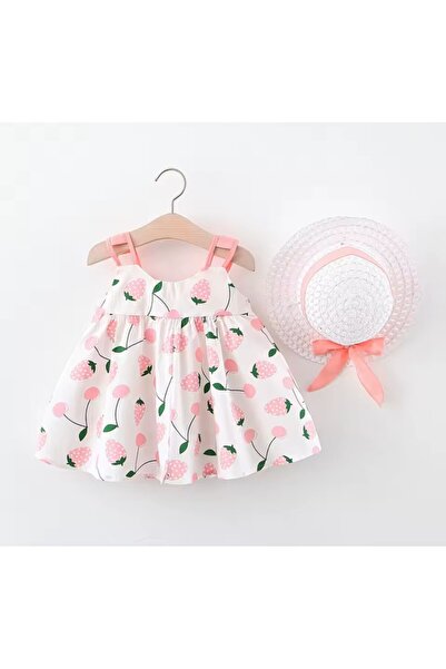 ARDSU Kiz Bebek Kolsuz Çiçek Baskılı Şapka ve Elbise.