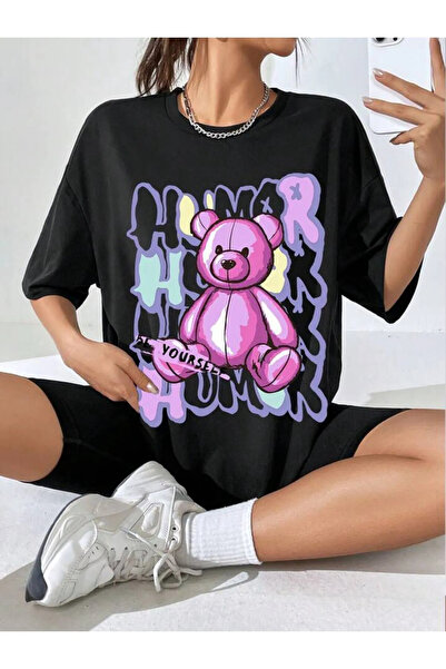 NoVibe Μπλουζάκι Unisex Plus Size Design Teddy Bear με στάμπα Oversize