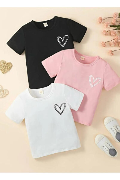 NoVibe Children's Heart Printed Special Design Children's Set of 3 T-Shirts