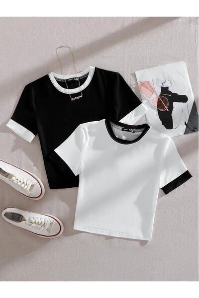 NoVibe Women's Black And White 2-Piece Crop Blouse