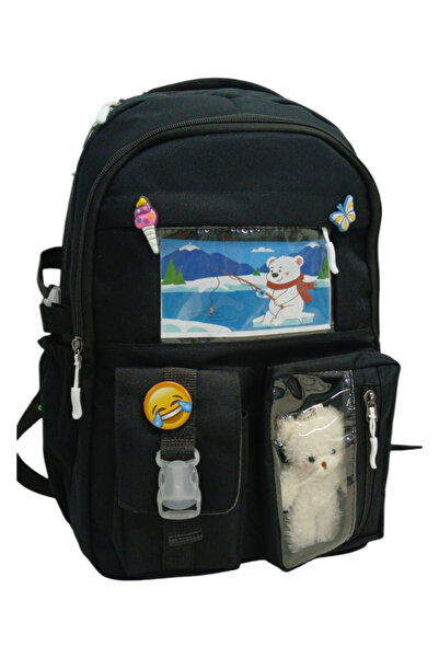 ROWAN ÇANTA Шкільний рюкзак у корейському стилі 40x30x18 Чорний - З колонами ...