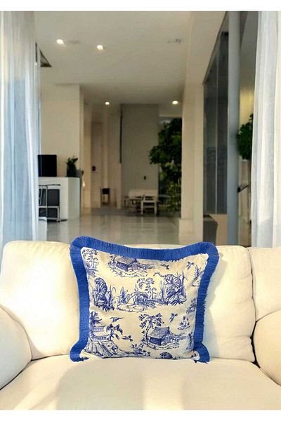 LUX VIE Husă de pernă din catifea cu imprimeu dublu lateral cu ciucuri