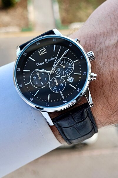 Pierre Cardin Kasası Gümüş Kordonu Siyah Renk 44 Mm Erkek Kol Saati