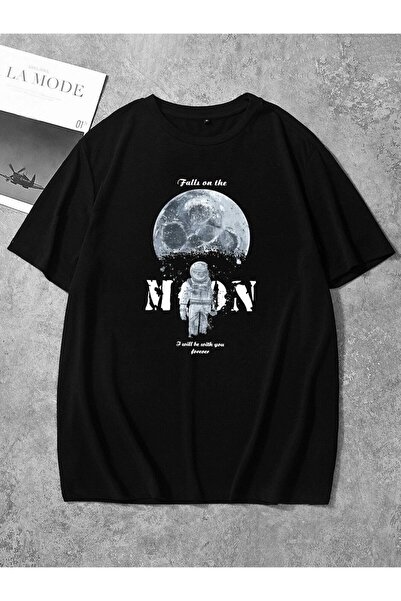 NoVibe SpaceMan 'Moon' Μπροστινό εμπριμέ Oversize Crew Neck Καλοκαιρινό βαμβα...