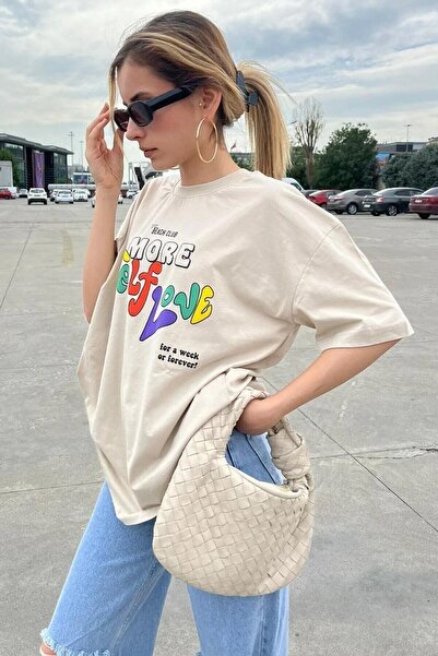 NoVibe Πολύχρωμο self Love Printed Oversize T-shirt με λαιμόκοψη
