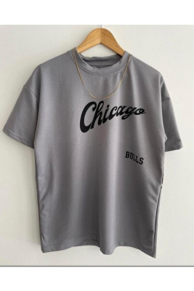 NoVibe Men's Gray Printed Oversize Crew Neck T-shirt