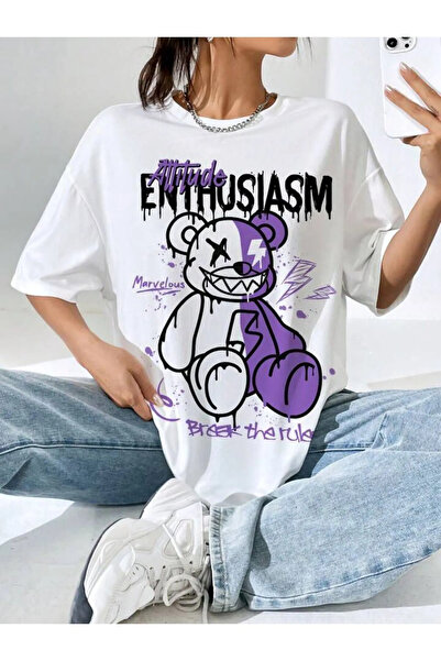 NoVibe Μπλουζάκι Unisex Plus Size Design Teddy Bear με στάμπα Oversize