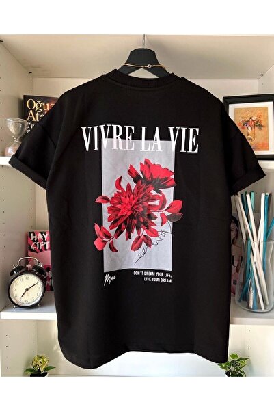 NoVibe Vivre La Vie (Live Life) Σχεδιασμός εμπριμέ μπλουζάκι από βαμβακερό χτ...