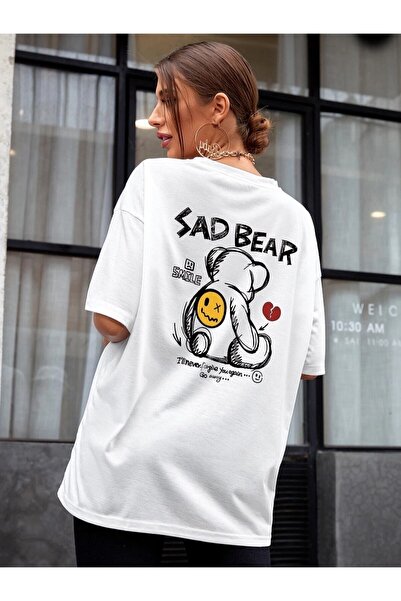 NoVibe Plus Size Sad Bear Printed Oversize Cotton Unisex T-shirt