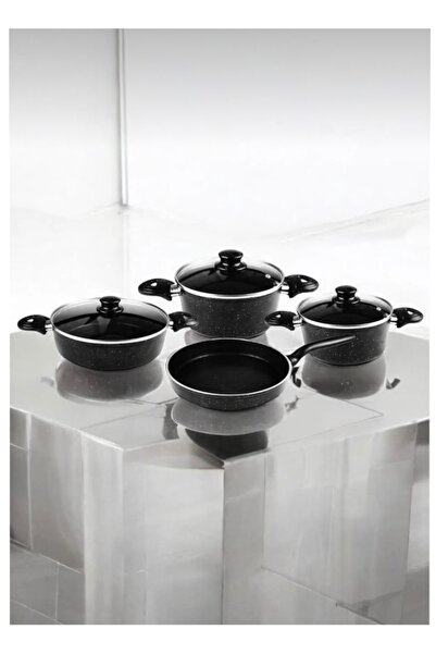 abnturk Yanmaz Yapışmaz Granit 7 Parça Tencere Seti Bakalit Kulp